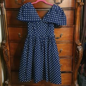 Vtg 80s Off Shoulder Derby Dress sz 7/8